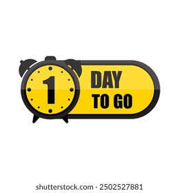 Countdown timer illustration. Number one focus. Bold 1 day to go text. Yellow and black design.