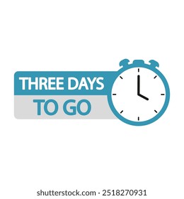 Countdown timer illustration. Three days to go text. Clock and time focus. Bold blue design.