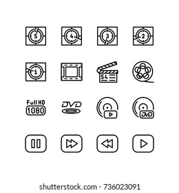 Countdown timer and media player buttons icon set