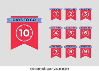 Countdown timer number 1 to 10 days left with clock Vector element