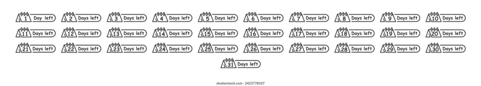 Countdown timer number of days left. Days to go. Countdown left days calendar. Vector illustration.