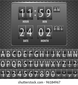 Countdown Timer on the Mechanical Timetable with Alphabet on Metal Plate, vector illustration