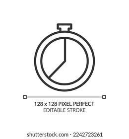 Countdown timer pixel perfect linear icon. Keep tracking time. Stopwatch tool. Timing during cooking. Thin line illustration. Contour symbol. Vector outline drawing. Editable stroke. Arial font used
