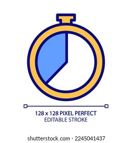 Countdown timer pixel perfect RGB color icon. Keep tracking time. Stopwatch tool. Timing during cooking. Isolated vector illustration. Simple filled line drawing. Editable stroke. Arial font used