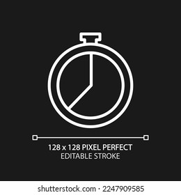 Countdown timer pixel perfect white linear icon for dark theme. Keep tracking time. Stopwatch tool. Timing. Thin line illustration. Isolated symbol for night mode. Editable stroke. Arial font used
