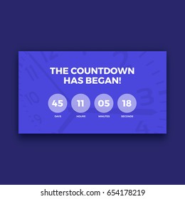 Countdown timer screen, purple color, vector illustration graphic