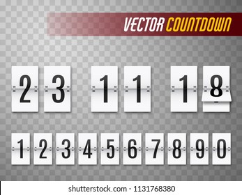 Countdown timer set. Flip time remaining scoreboard or clock. Vector illustration.