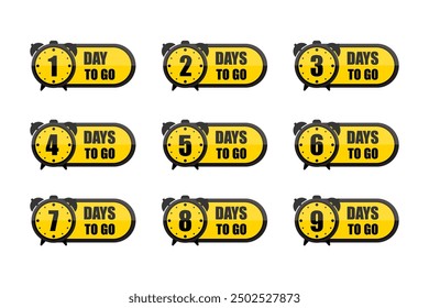 Countdown timer set. Numbers one to nine. Bold days to go text. Yellow and black design.