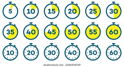 Countdown Timer and Stopwatch Icon Set – Vector Clock Symbols for Time Tracking and Cooking Labels