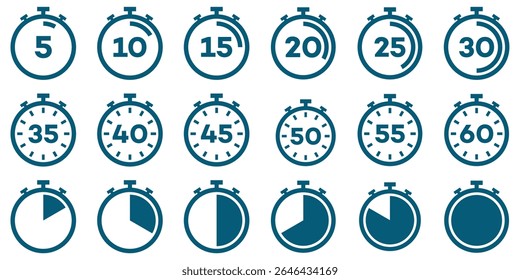 Countdown Timer and Stopwatch Icon Set – Vector Clock Symbols for Time Tracking and Cooking Labels