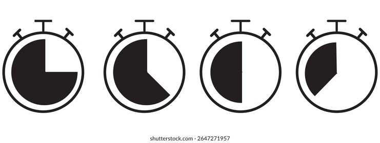 Timer de contagem regressiva e ilustração de vetor plana com símbolo de cronômetro. Ícone de timer definido. Símbolo do relógio despertador. Ilustração do vetor da contagem regressiva do relógio. EPS 10 