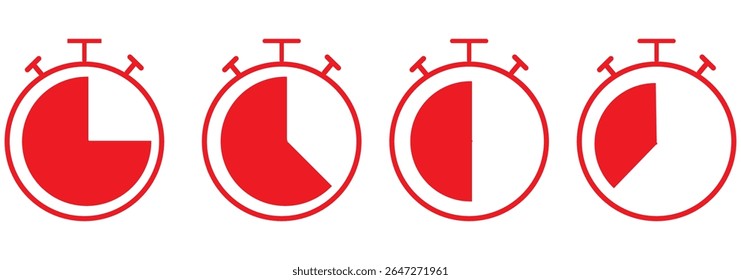 Timer de contagem regressiva e ilustração de vetor plana com símbolo de cronômetro. Ícone de timer definido. Símbolo do relógio despertador. Ilustração do vetor da contagem regressiva do relógio. EPS 10 