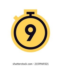 Countdown timer and stopwatch yellow symbol flat vector illustration.
