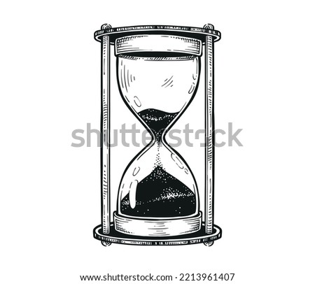 Countdown timer using hourglass vintage hand drawn sketch sand glass for deadline time vector drawing