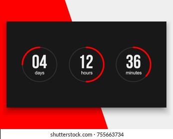 Countdown Timer Vector Clock Counter. Modern Count Down Day Vector Business Sign. Countdown Web Site Vector Template Digital Clock Timer Background For Coming Soon