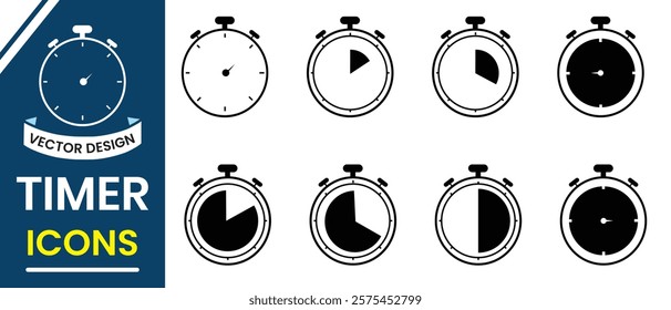 Countdown, Timer vector illustration. Timer, Stopwatch icon vector set. Clock, Watch, Time icon vector sign and symbol illustration. Vector illustration.