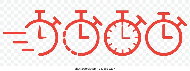 Countdown, Timer vector illustration. Timer, Stopwatch icon vector set. Clock, Watch, Time icon vector sign and symbol illustration. Vector illustration on Transparent Background. EPS 10.