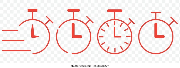 Countdown, Timer vector illustration. Timer, Stopwatch icon vector set. Clock, Watch, Time icon vector sign and symbol illustration. Vector illustration on Transparent Background. EPS 10.