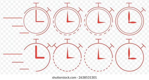Countdown, Timer vector illustration. Timer, Stopwatch icon vector set. Clock, Watch, Time icon vector sign and symbol illustration. Vector illustration on Transparent Background. EPS 10.