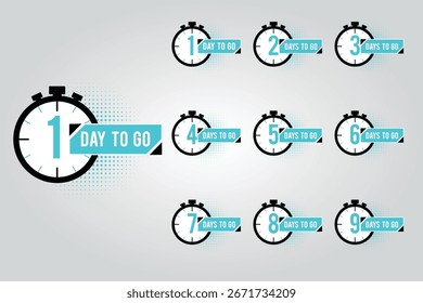 Countdown timer vetor pack com 19 dias para ir em tons de preto ciano