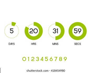 Countdown Timer for the website. Round section. Days, hours, minutes, seconds. white background. Vector drawing