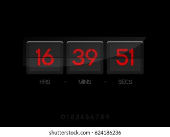 Countdown Timer for the website. Square section. Hours, minutes, seconds. black background Red numbers