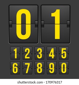 Countdown-Timer, weißer, mechanischer Scoreboard mit unterschiedlichen Zahlen