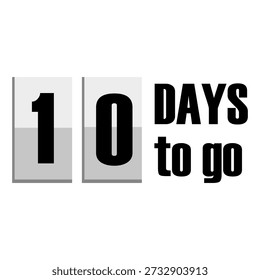 Countdown timers illustrations. Numerical ten 10. Remaining days typographies. Vectorized flip chronometer equipment.