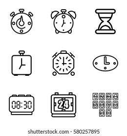 countdown vector icons. Set of 9 countdown outline icons such as wall clock, hourglass, digital clock, clock, alarm