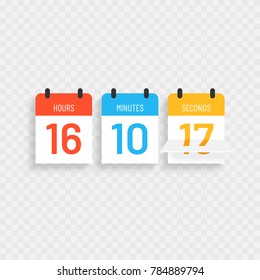 Countdown website, calendar clock timer with colorful text background for coming soon or under construction design.