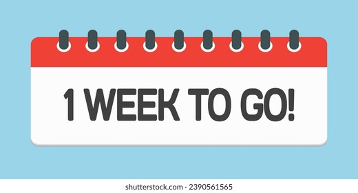 Countdown weekly page calendar icon - 1 week to go. Vector number day to go. Agenda app, business deadline, date. Reminder, schedule simple pictogram. Countdown for sale, promotion. One week left