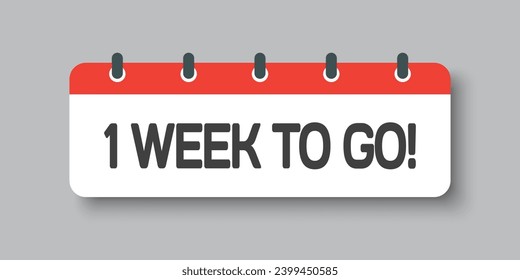 Countdown weekly page calendar icon - 1 week to go. Vector number day to go. Agenda app, business deadline, date. Reminder, schedule simple pictogram. Countdown for sale, promotion. One week left