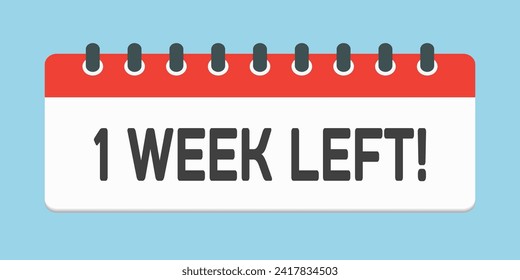 Countdown weekly page calendar icon - one week left. Vector number day to go. Agenda app, business deadline, date. Reminder, schedule simple pictogram. Countdown for sale, promotion. One week left