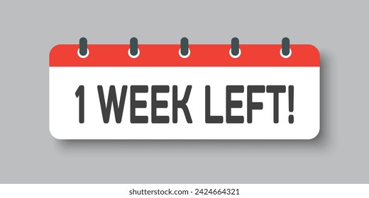 Countdown weekly page calendar icon - one week left. Vector number day to go. Agenda app, business deadline, date. Reminder, schedule simple pictogram. Countdown for sale, promotion. One week left