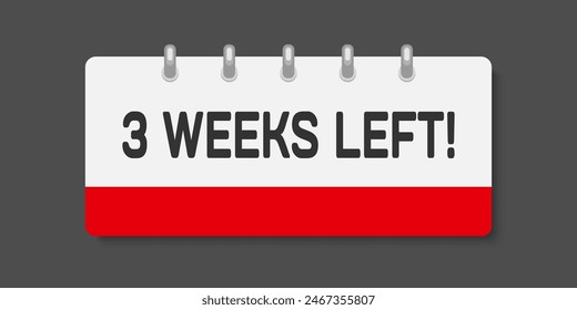Countdown weekly page calendar icon - three weeks left. Vector number day to go. Agenda app, business deadline date. Reminder, schedule simple pictogram. Countdown for sale, promotion. Two weeks to go