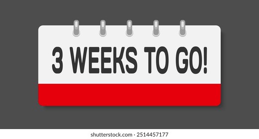 Countdown weekly page calendar icon - three weeks left. Vector number day to go. Agenda app, business deadline, date. Reminder, schedule simple pictogram. Countdown sale, promotion. Three weeks to go