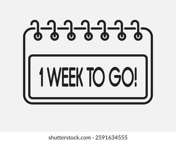 Countdown weekly page calendar icon - 1 week to go. Vector number day to go. Agenda app, business deadline, date. Reminder, schedule a simple pictogram. Countdown for sale, promotion. One week left
