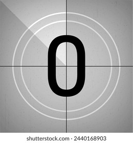 Countdown zero number in retro film frame style