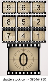 Counted down numbers on retro looking, old fashioned film counter. Vector art.