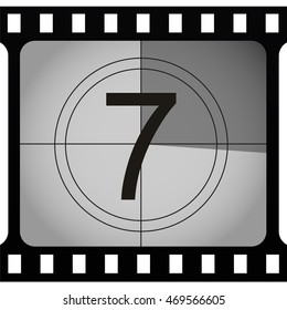Counted down numbers on retro looking, old fashioned film counter. Vector art.