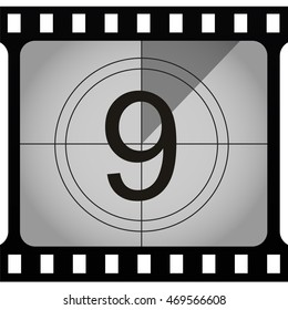 Counted down numbers on retro looking, old fashioned film counter. Vector art.