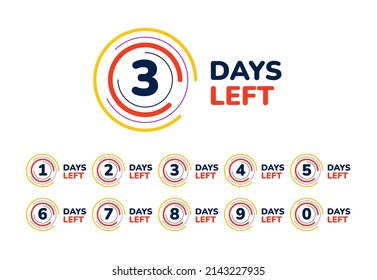 Counter from 10 to 1 days left time remaining - promo sticker set for shop opening, sale or offer validity - isolated vector icons collection