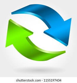 Counter Blue And Green Arrows. Photorealistic 3d Illustration. Exchange And Recovery Symbol