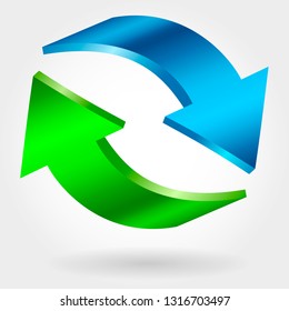 Counter blue and green arrows. Photorealistic 3d illustration. Exchange and recovery symbol