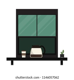 counter coffee. window and coffee. free space for text. wallpaper. background