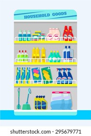 Counter with detergents. Vector flat illustration