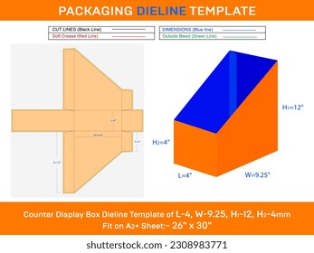 Counter Display Box Delline Template for Wholesale L 4xW 9.25xH1 12xH2 4 inche