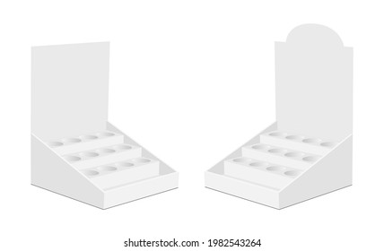 Counter Display Box With Shelves Isolated On White Background, Side View. Vector Illustration