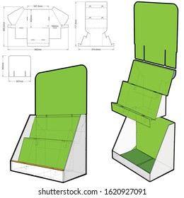 Counter display stand and Die-cut Pattern. The .eps file is full scale and fully functional. Prepared for real cardboard production.