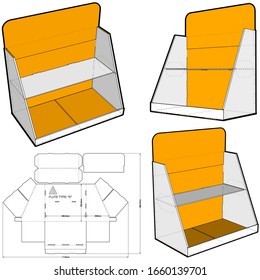 Counter display stand and Die-cut Pattern.The .eps file is full scale and fully functional. Prepared for real cardboard production.